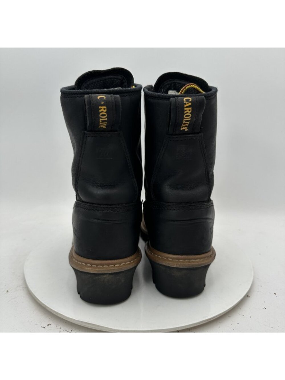 Carolina Women Size 7 Black Logger Leather Yellow Lace Up Combat Work Boot - Picture 6 of 10